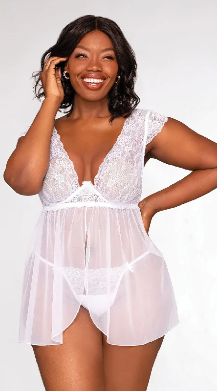 Plus Size Bridal Babe Flyaway Babydoll Set