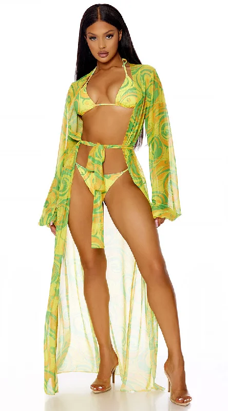 All Covered Pineapple Mesh Kimono