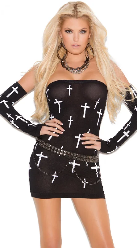 Black Mesh Cross Print Chemise