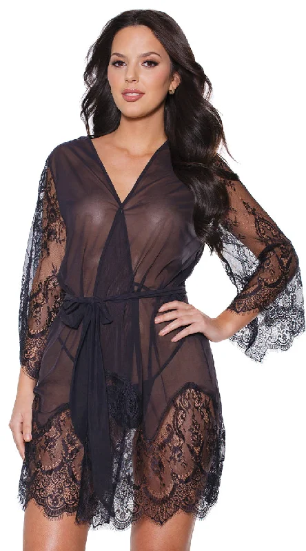 Draping Mesh and Lace Robe