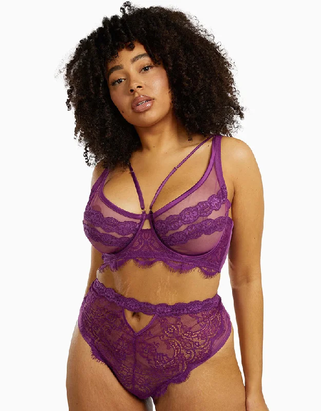 Gabi Fresh x Playful Promises Aria Lace Trim High Apex Bra Aubergine Purple