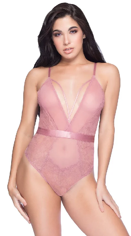 Viviane Plunging Mesh and Lace Teddy