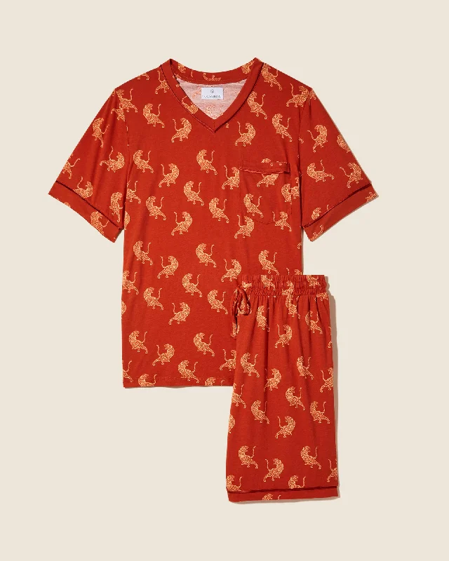 Conjunto De Pijama Para Hombre Con Camisa De Manga Corta Y Pantalones Cortos