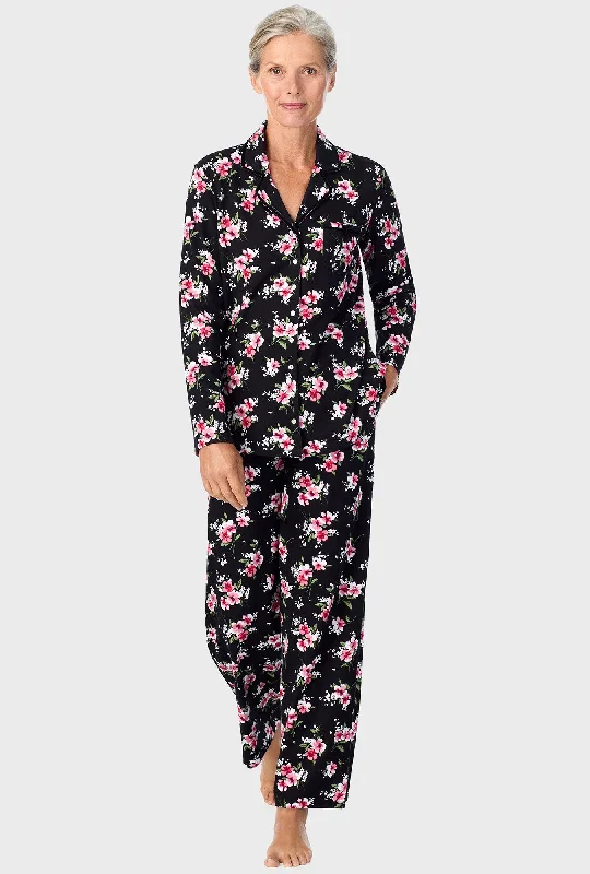 Black Floral Long Sleeve Long Pant PJ Set