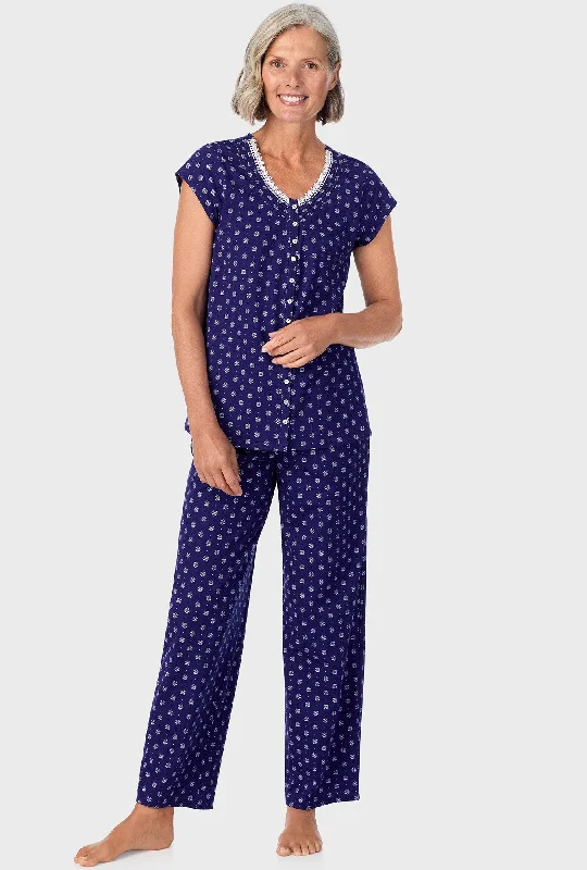 Navy Geo Cap Sleeve Long Pant PJ Set