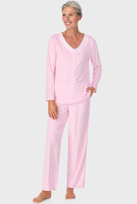 Pink Tulle Dot Long Sleeve Henley PJ Set