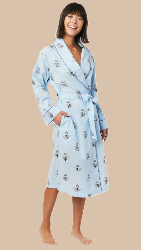 Queen Bee Flannel Robe - Blue