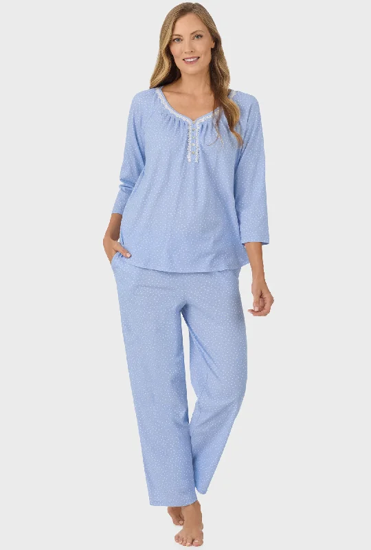 Sky Blue Dot 3/4 Sleeve Long Pant PJ Set