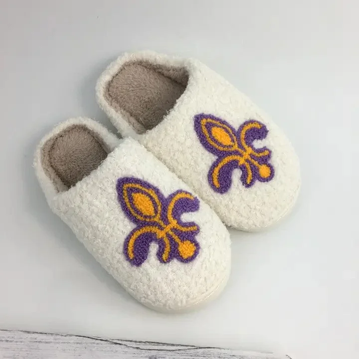 Song Lily Ivory Fleur De Lis Mardi Gras Plush Slippers