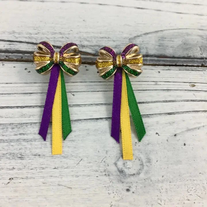 Song Lily Mardi Gras Bow and Ribbon Earrings